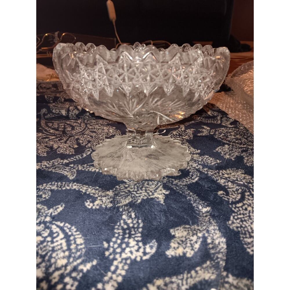 Vintage EAPG Pressed Glass Pattern of the Stars Pedestal Compote Bowl Sawtooth
